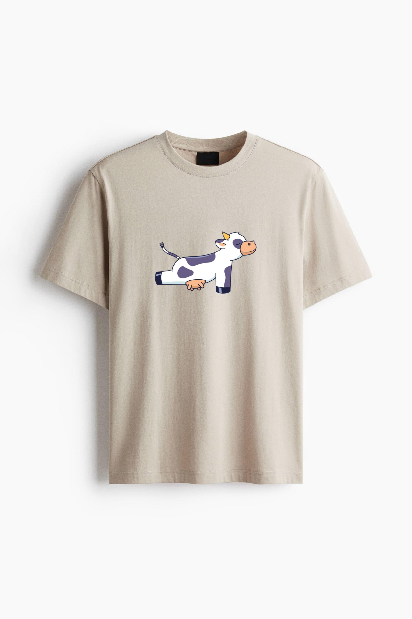 Cute Cow Doing Yoga Color Stroke Cotton T-Shirt 