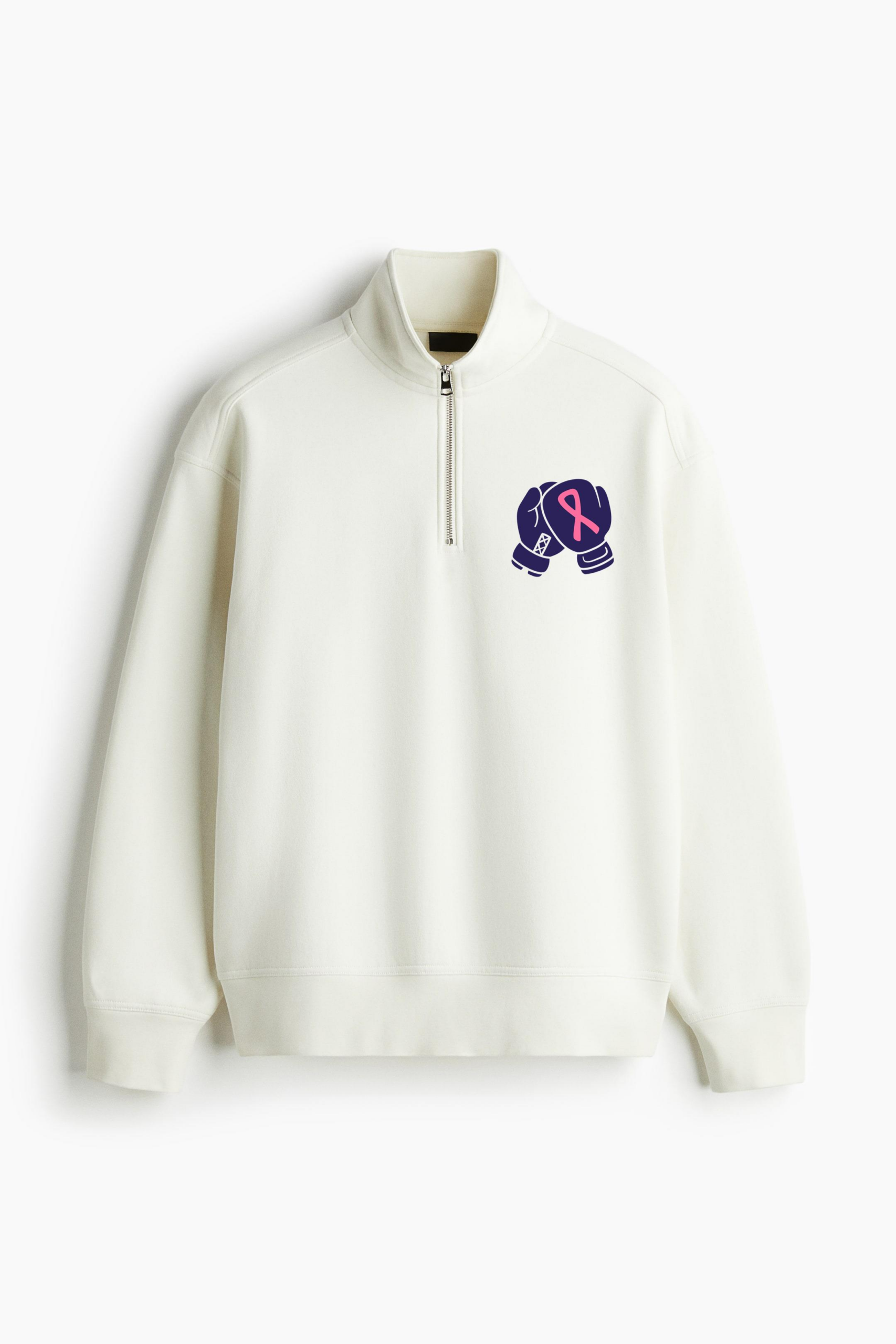 Pair Of Boxing Gloves With A Pink Ribbon Loose-Fit Sweatshirt Collar Jacket