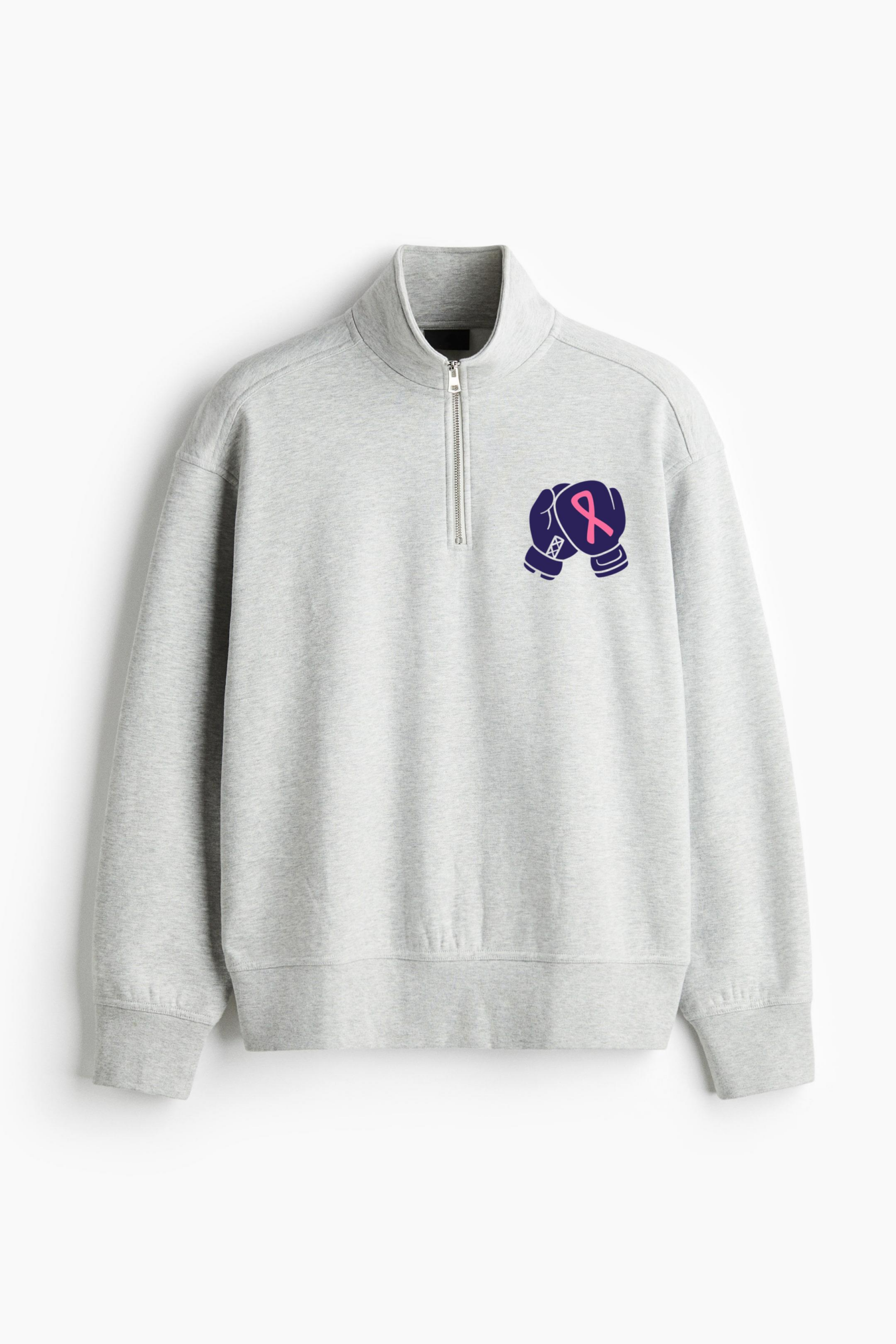 Pair Of Boxing Gloves With A Pink Ribbon Loose-Fit Sweatshirt Collar Jacket - Image 3