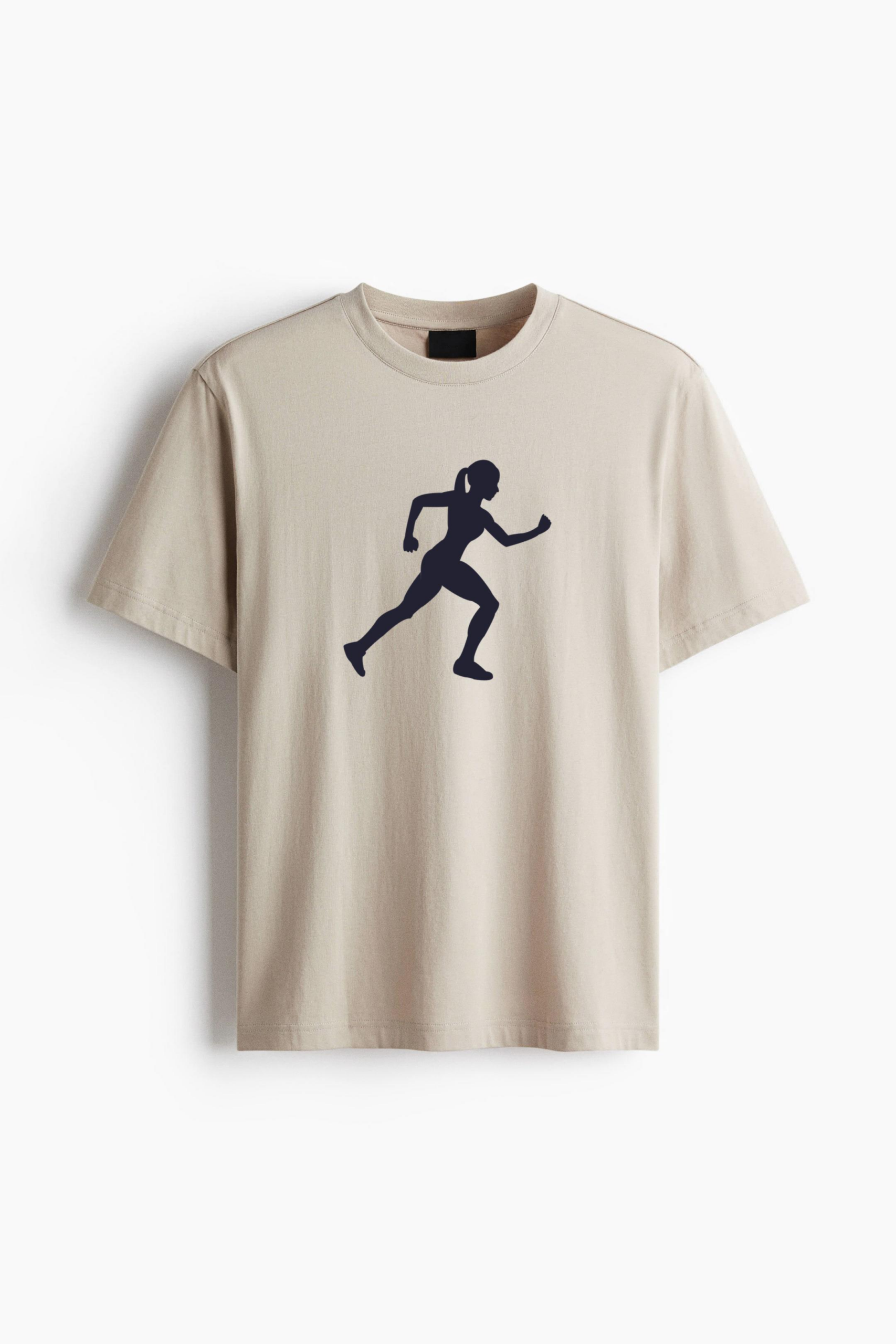 Woman Running Silhouette Design Cotton T-Shirt 