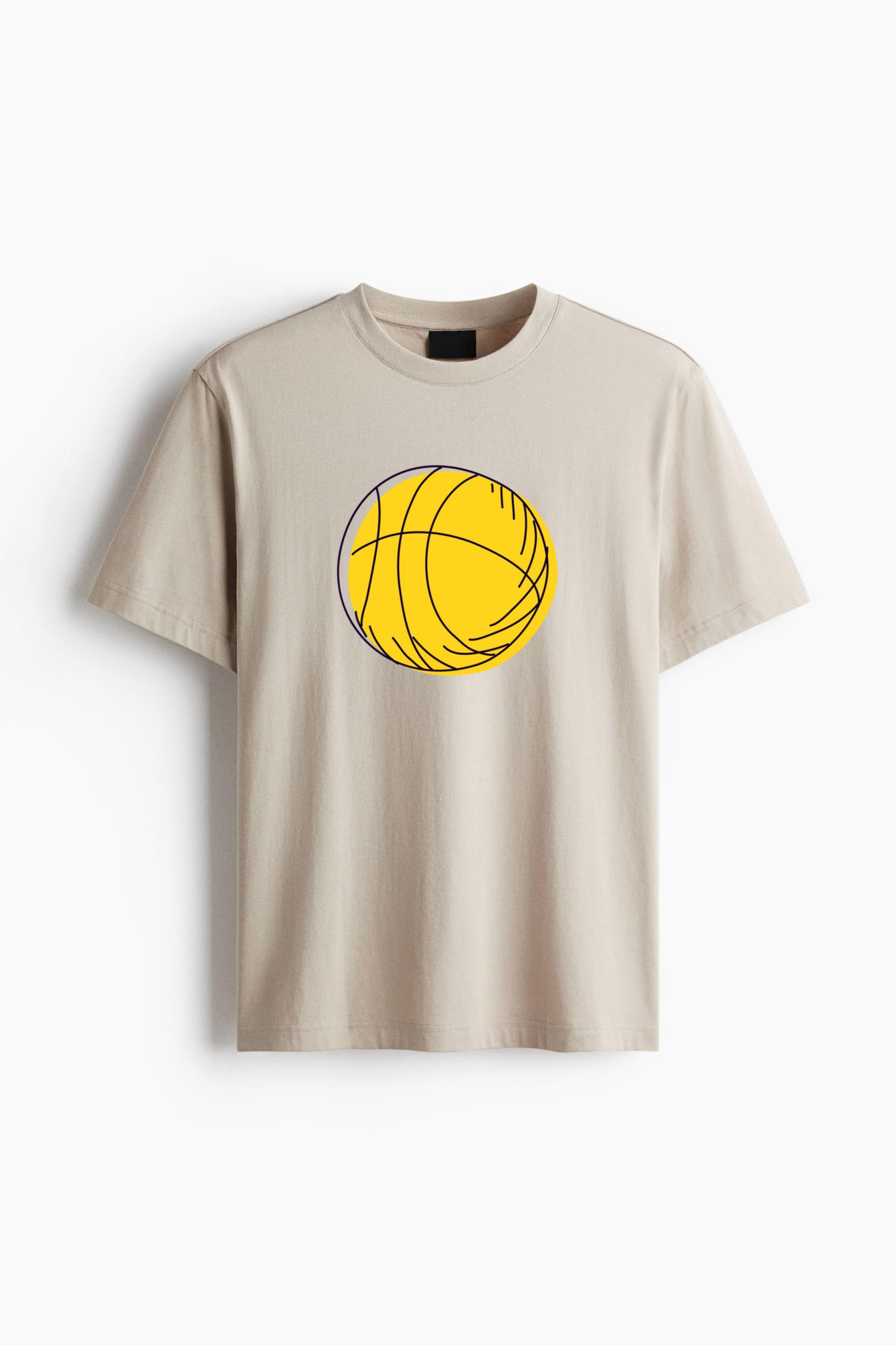 Yellow Basket Ball Hand Drawn Cotton T-Shirt 